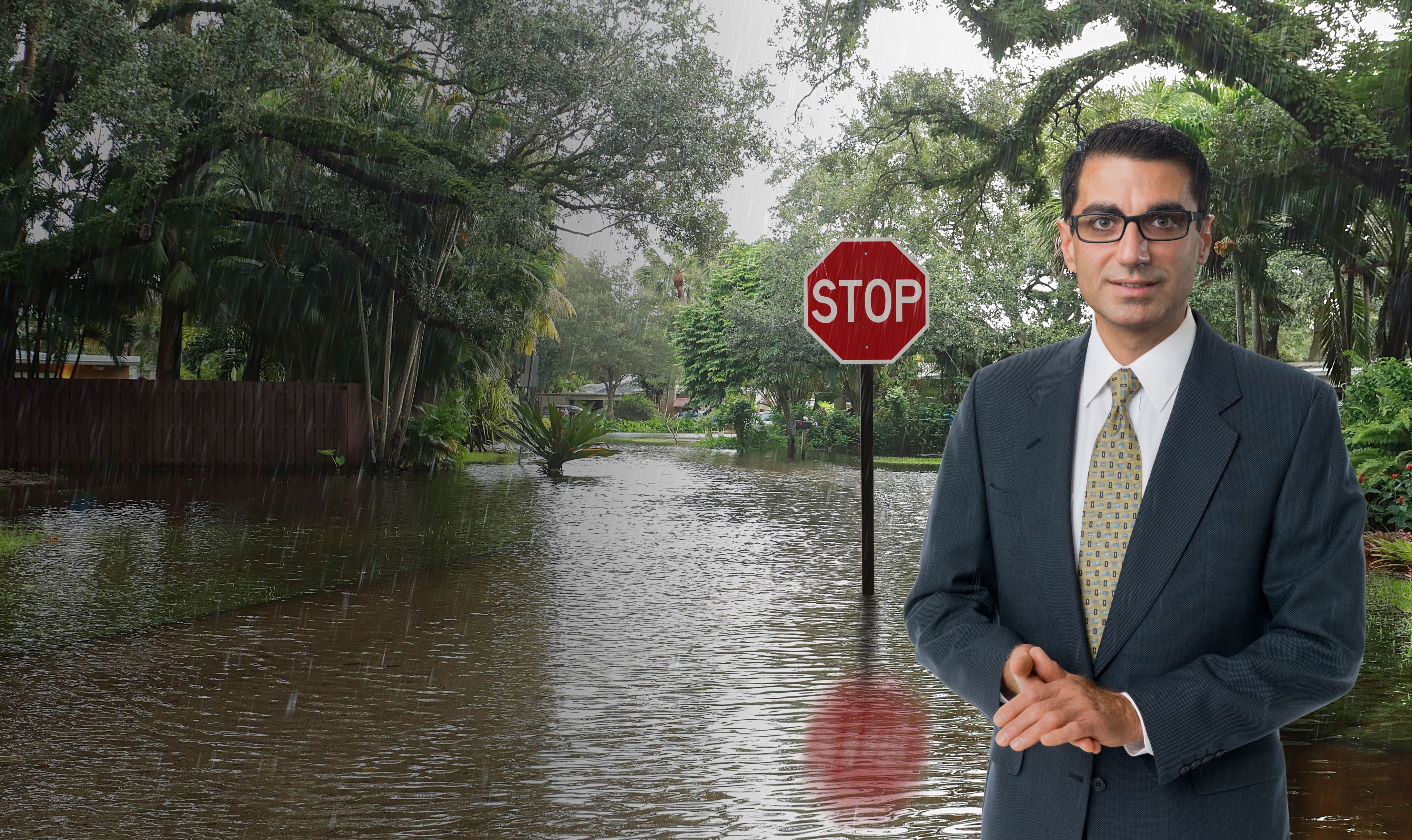 Amir Behzadan in front of a stop sign